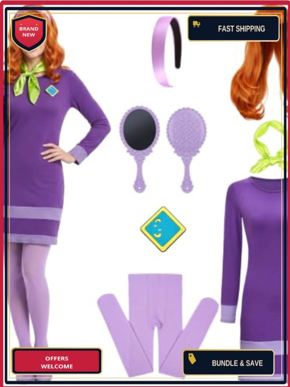 Daphne Costume Set Women 8-Piece Retro Halloween Cosplay